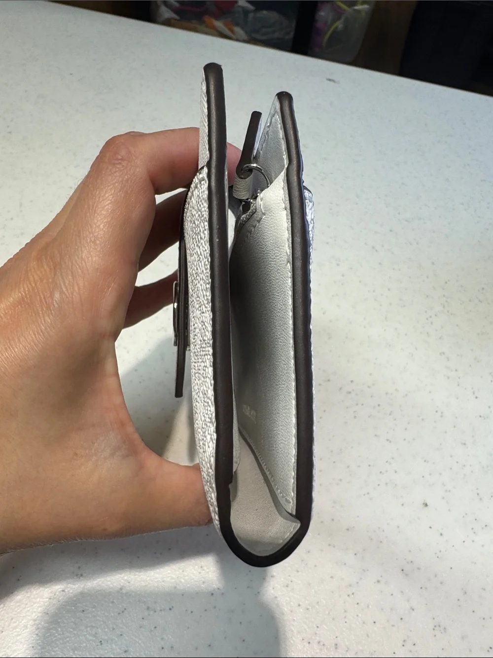 Michael Kors‎ White Wallet with Taupe Strap and Silver MK Emblem